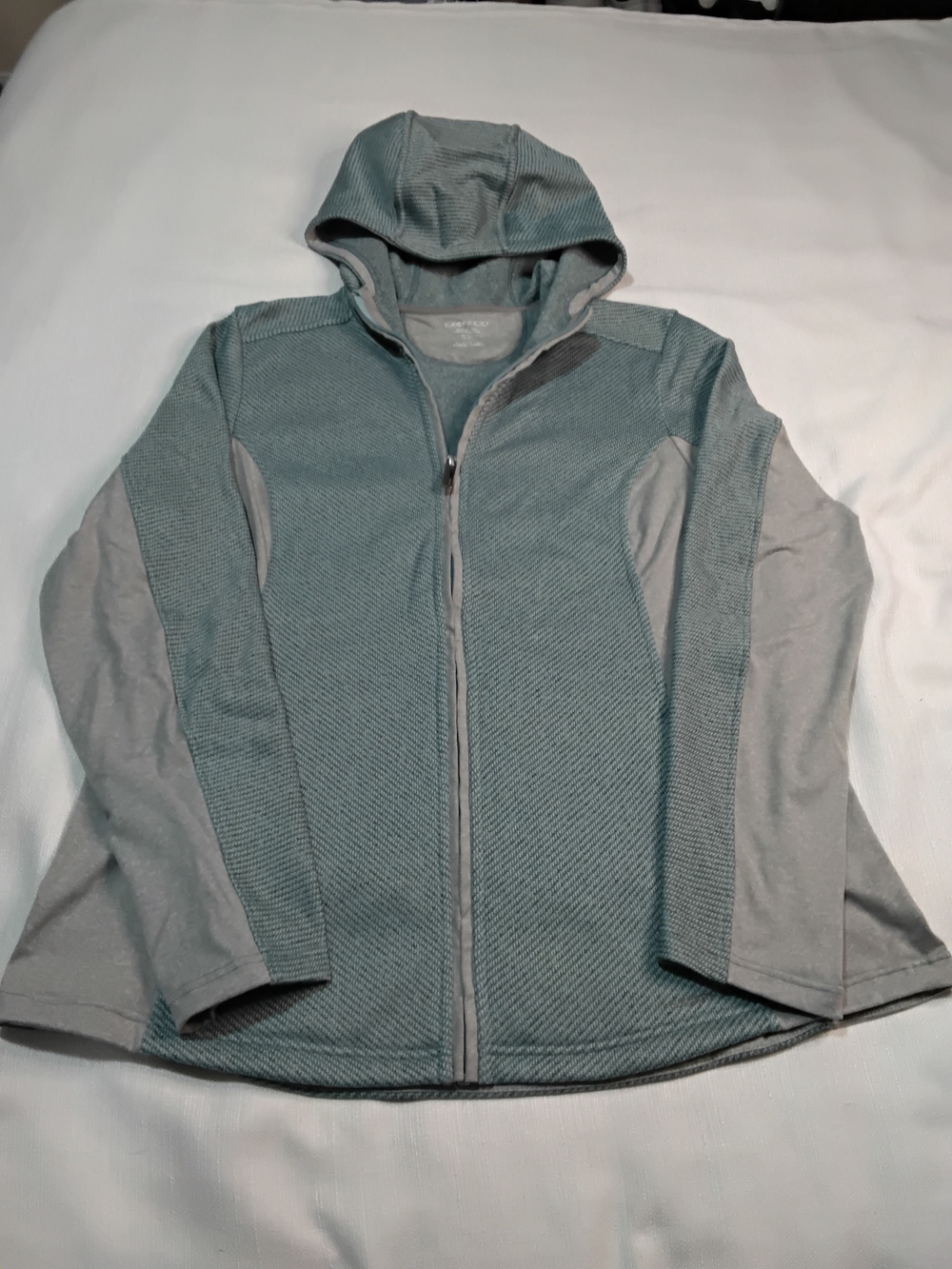 Exofficio Women's Teal and Light Gray Hooded Zip Jacket Sport Utility Sz XL.